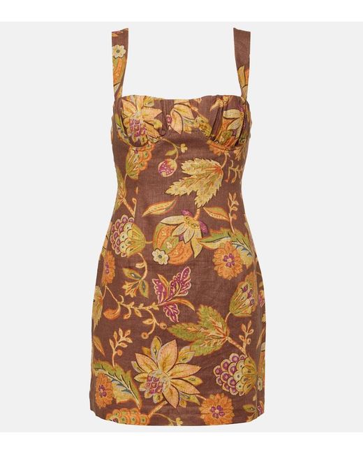 Sir. The Label Brown Floral Linen Minidress