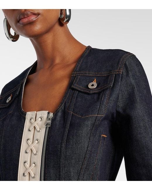 Jean Paul Gaultier Blue Lace-Up Cropped Denim Jacket
