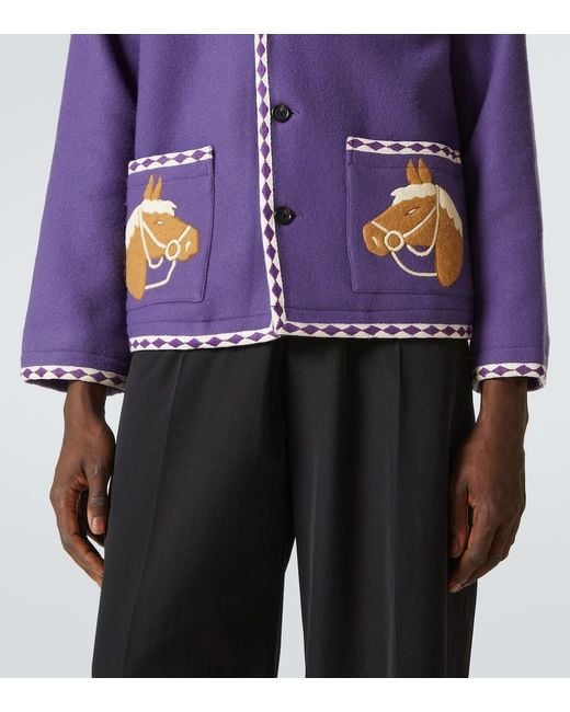 Bode Purple Bronco Embroidered Wool Jacket for men