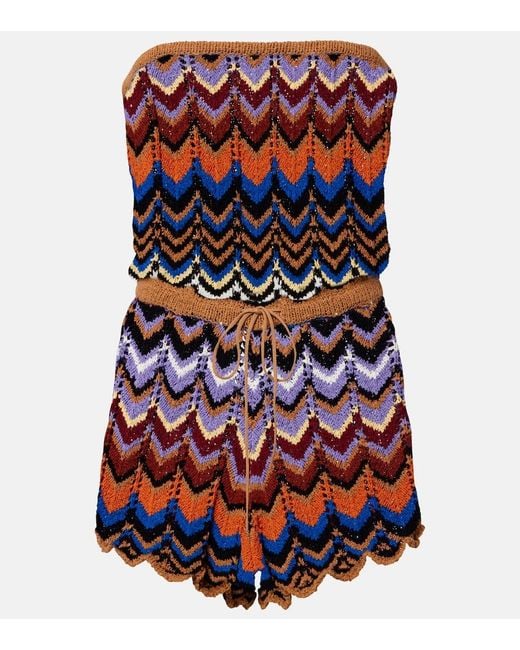 Faithfull The Brand Red Azul Crochet Cotton-Blend Romper