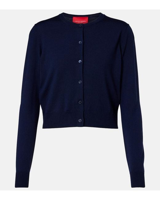 Carolina Herrera Blue Cropped Wool Cardigan