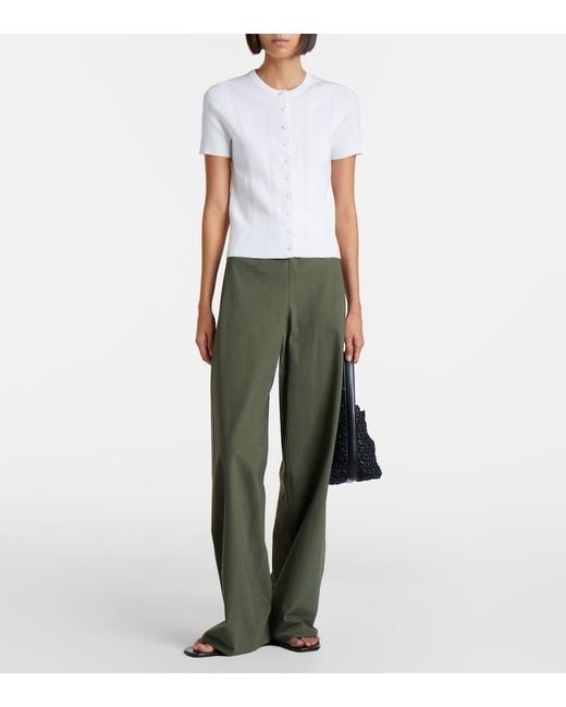 Vince White Ribbed-Knit Cotton-Blend Cardigan