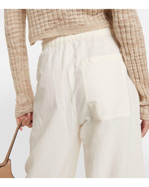 Acne White Cotton And Linen Wide-leg Pants