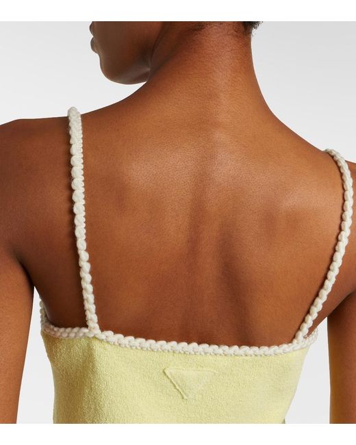 Prada Yellow Embellished Cotton-Blend Boucle Top