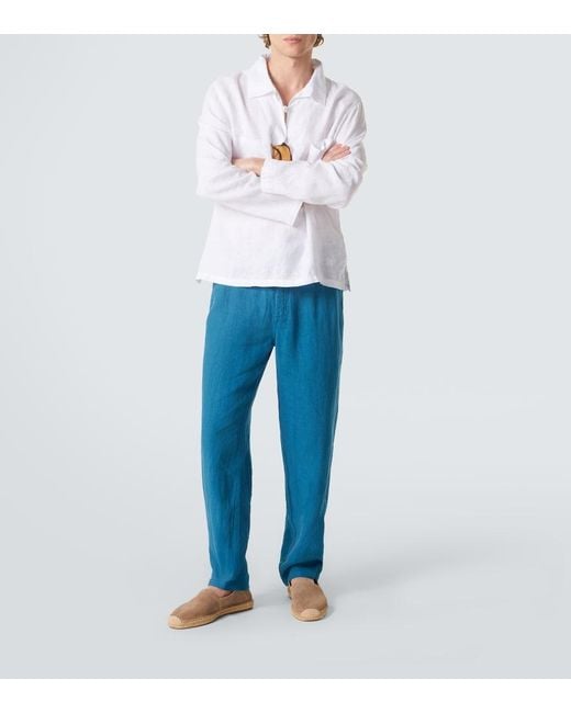 Vilebrequin Blue Linen Tapered Pants for men