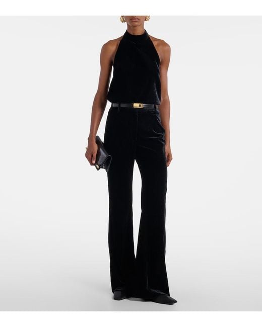 Nili Lotan Black Effy High-Rise Flared Velvet Pants