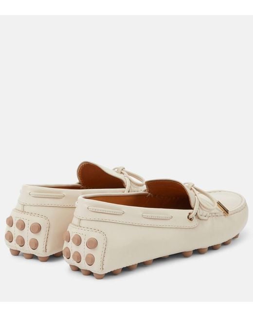 Tod's White Gommino Bubble Leather Loafers