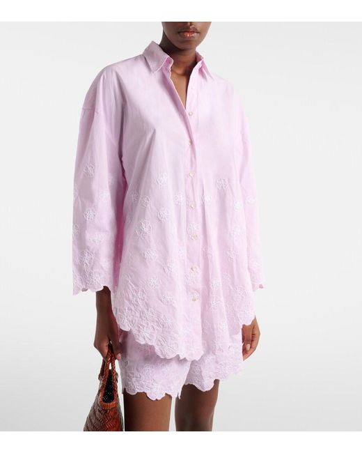 Juliet Dunn Pink Embroidered Cotton Poplin Shirt