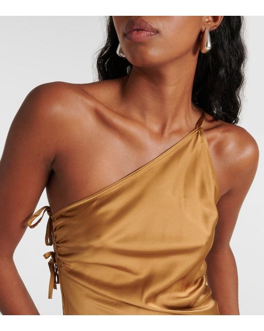 Rick Owens Metallic Taco One-Shoulder Tie-Embellished Satin Dress