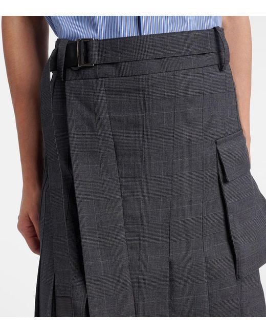 Sacai Black Prince Of Wales Check Wool Midi Skirt
