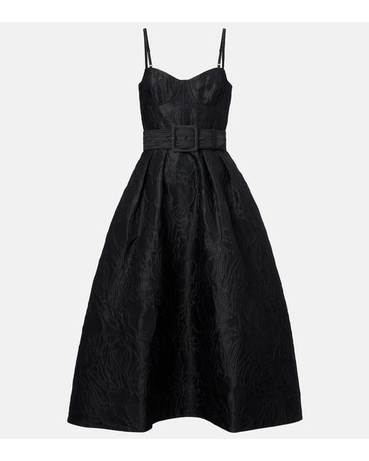 Rebecca Vallance Black Petra Belted Jacquard Bustier Dress