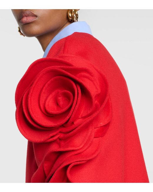 Valentino Red Floral-applique Wool And Cashmere Cape