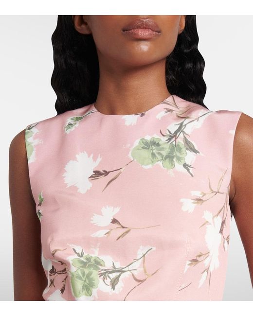 Erdem Pink Floral Cotton-Blend Faille Midi Dress