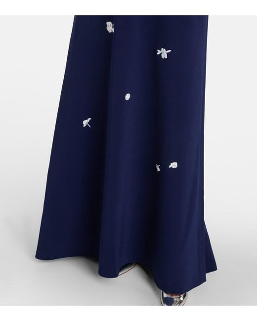 Carolina Herrera Blue Embroidered Bow-Detail Gown