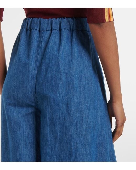Gabriela Hearst Blue Gelos High-Rise Cotton And Linen Wide-Leg Pants