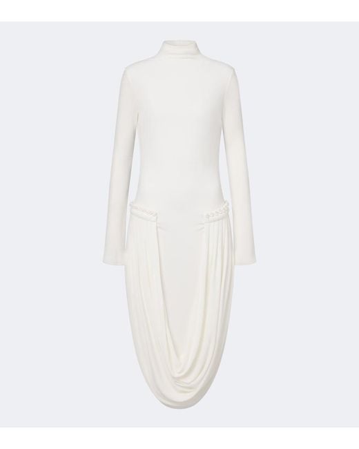 Stella McCartney White Draped-Detail Jersey Midi Dress