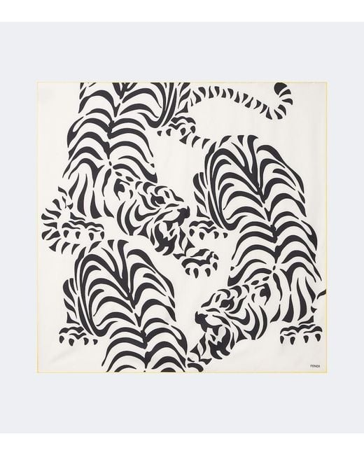 Fendi White Printed Silk Scarf