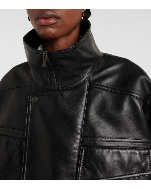 Saint Laurent Black Leather Bomber Jacket