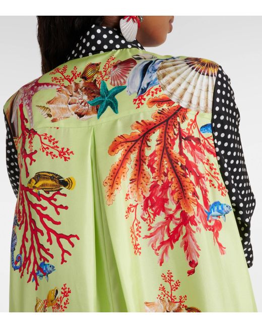Dolce & Gabbana Green Capri Printed Silk Satin Shirt Dress