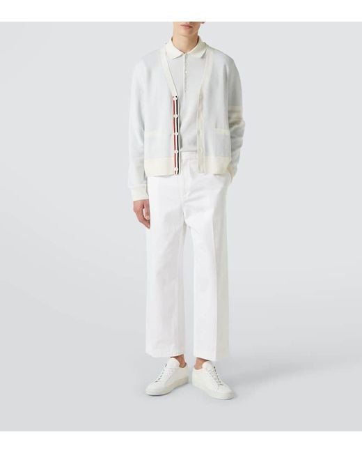 Cardigan 4-Bar De Lino Y Algodon Thom Browne de hombre de color White