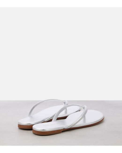 Gianvito Rossi White Calypso Metallic Leather Thong Sandals