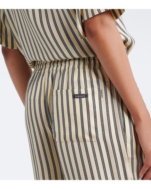 Versace Natural Striped Silk Wide-Leg Pants