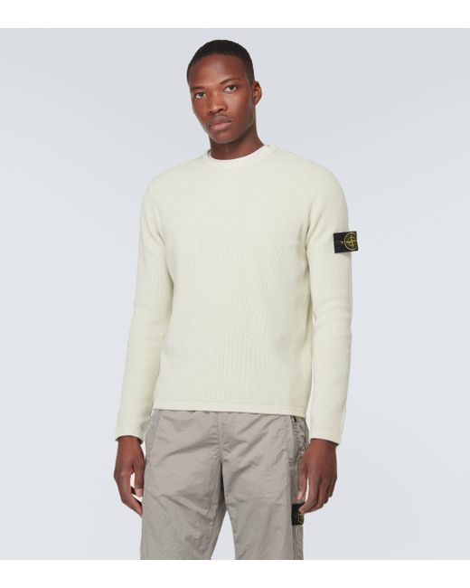 Stone Island White Compass Cotton Sweater for men