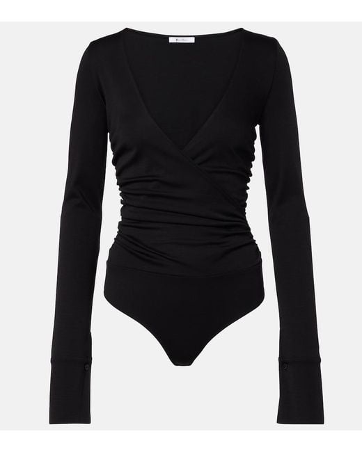 Max Mara Black Nigella Draped Wool Bodysuit