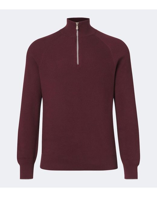 Brunello Cucinelli Red Ribbed-Knit Cotton Sweater for men