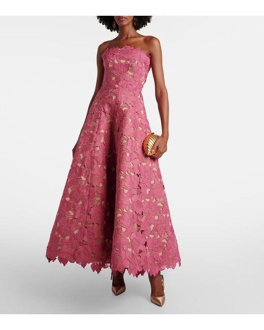 Robe Longue En Guipure Oscar de la Renta en coloris Pink