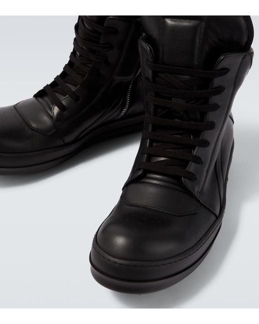Rick Owens Black Geobasket Leather High-Top Sneakers for men