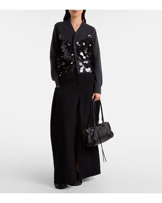 Sacai Gray Sequined Wool Cardigan