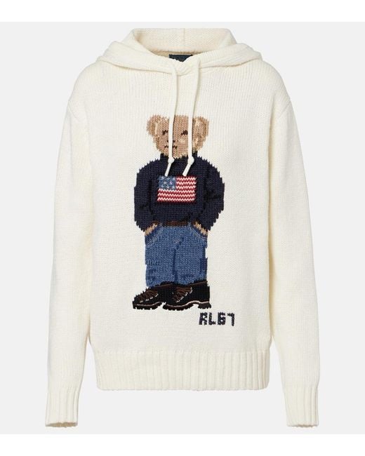 Polo Ralph Lauren White Polo Bear Cotton And Linen Hoodie