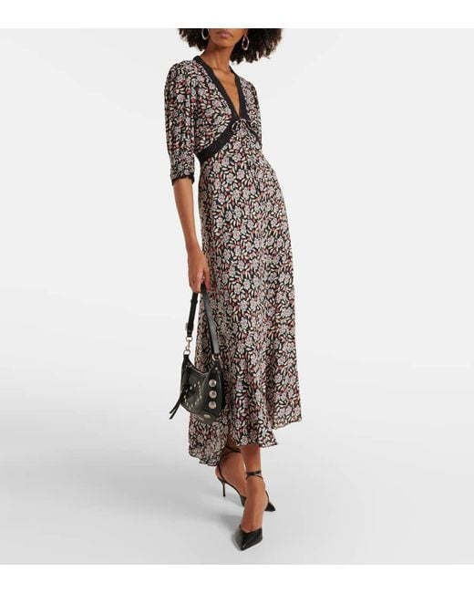 Rixo Black Women's Amina Carnation Slate Crepe Midi Dress 14