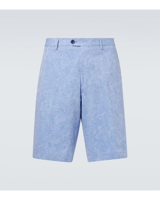 Etro Blue Paisley Cotton Bermuda Shorts for men