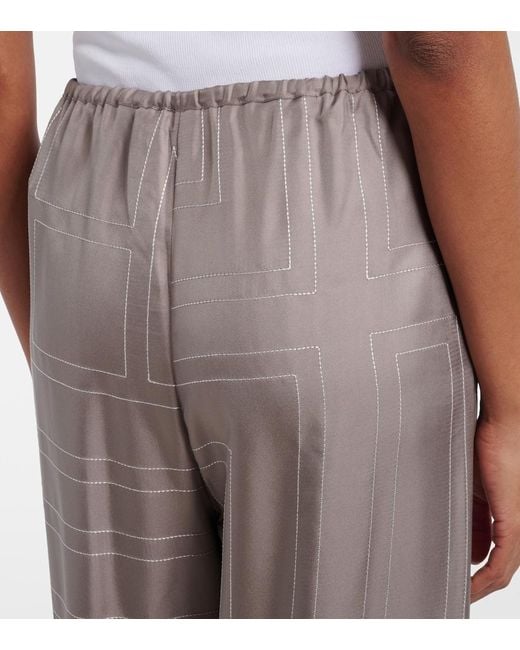 Totême Gray Monogram Silk Twill Pajama Pants