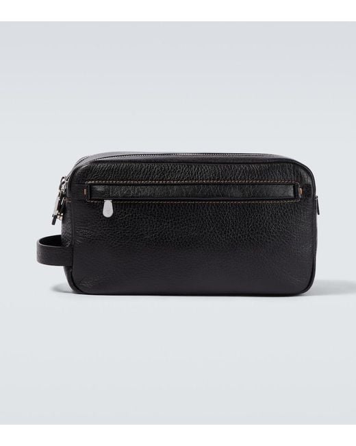 Brunello Cucinelli Black Leather Toiletry Bag for men