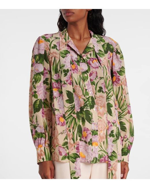 Chloé Multicolor Bluse Aus Seiden-Voile Mit Blumenprint Und Schluppe