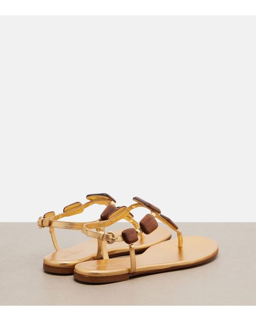 Gianvito Rossi Metallic Munduk Embellished Leather Thong Sandals