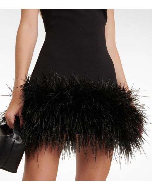 Safiyaa Black Strapless Feather-trimmed Minidress