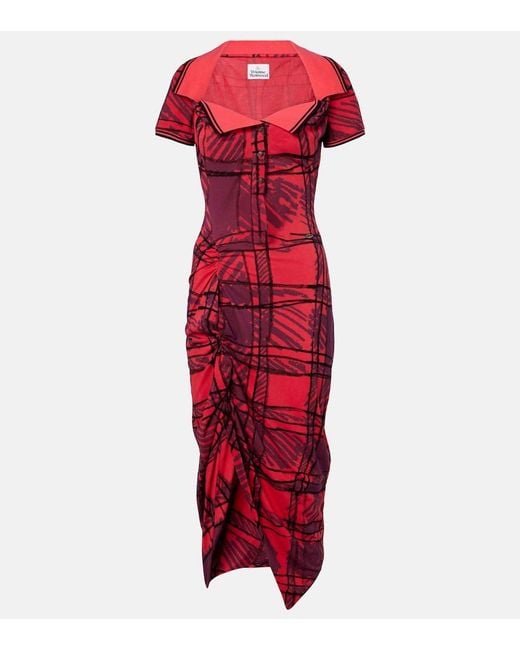 Vivienne Westwood Red Long Monday Checked Cotton Polo Dress