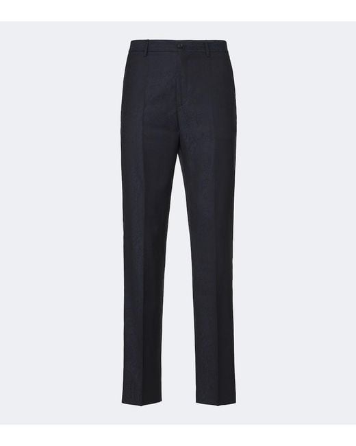 Etro Blue Jacquard Virgin Wool Straight Pants for men