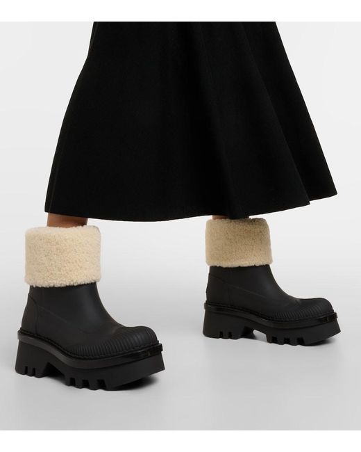 Chloé Black Raina Shearling-Trimmed Ankle Boots