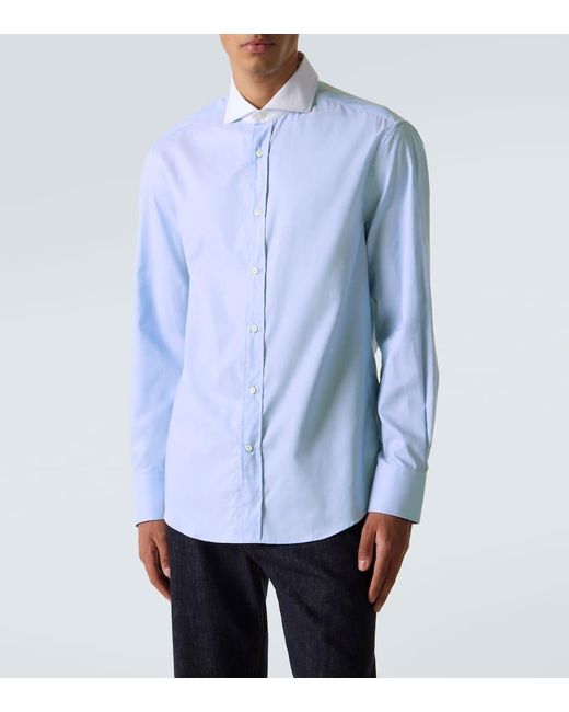 Camisa De Popelin De Algodon Brunello Cucinelli de hombre de color Blue