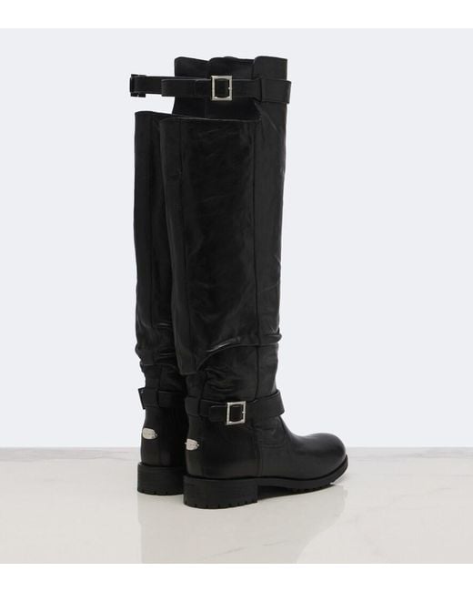 Jimmy Choo Black Biker Leather Knee-High Boots