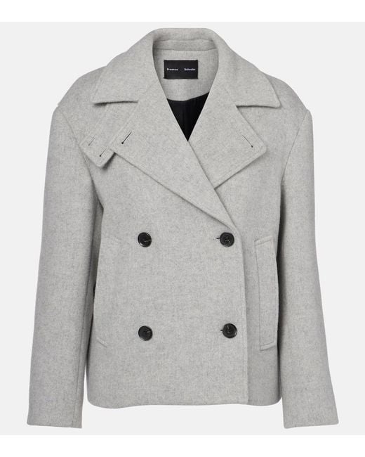 Proenza Schouler Gray Double-Breasted Wool Coat