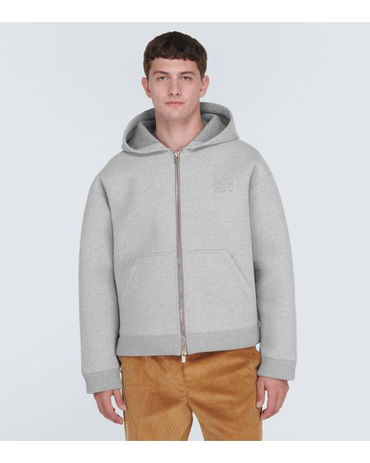 Miu Miu Gray Embroidered Cotton Jersey Hoodie for men