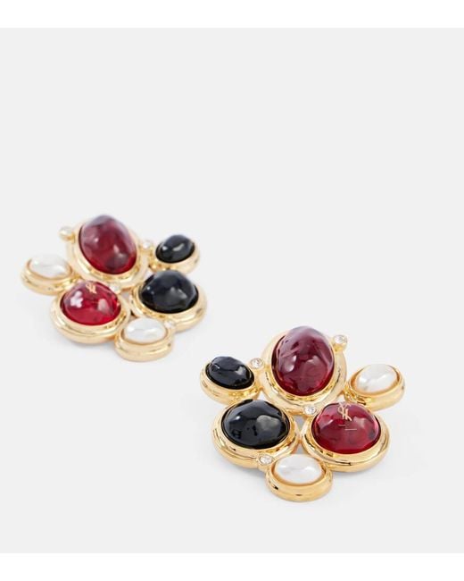 Saint Laurent Red Verzierte Clip-Ohrringe Cassandre