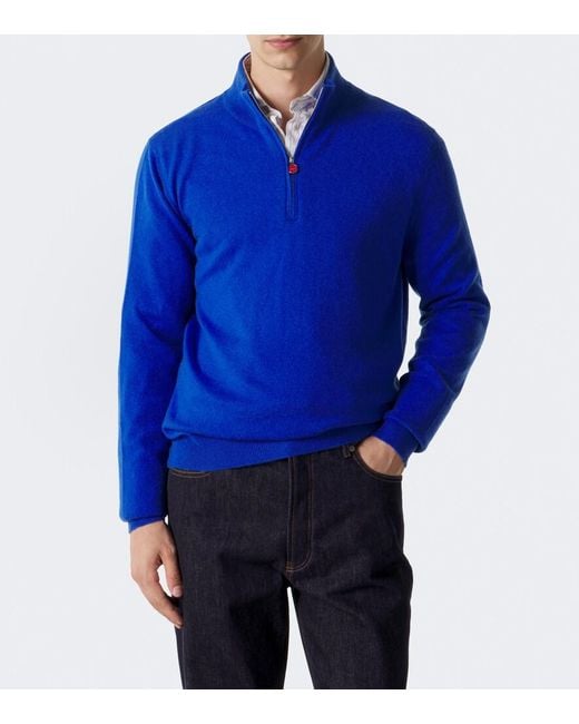 Kiton Blue Cashmere Half-Zip Sweater for men