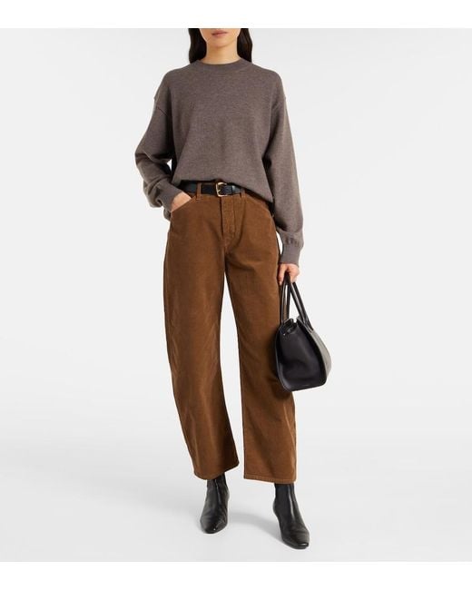 Nili Lotan Brown Tribeca Cotton-Blend Corduroy Barrel-Leg Pants